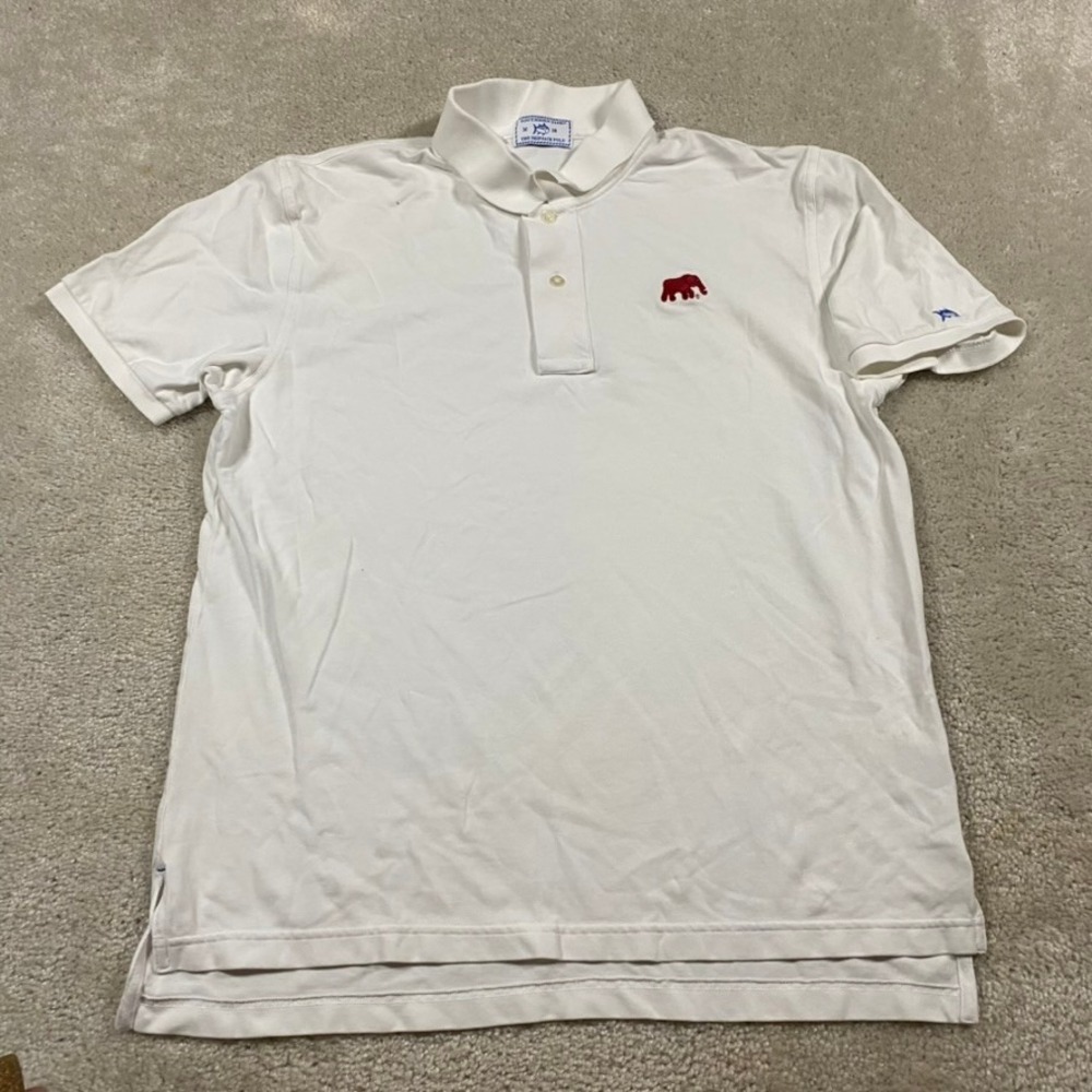 Southern Tide Alabama Polo Shirt Mens M White Elephant Cotton Crimson Tide NCAA